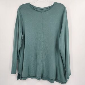 J. Jill Pima Crewneck High Low Tee Womens Size XL Green Long Sleeve